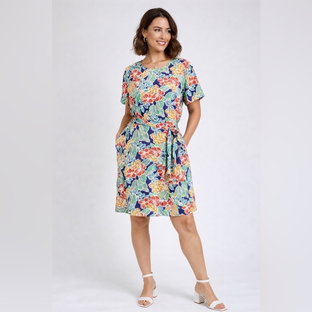 Talbots Vintage 80s 90s Tropical Floral Faux Wrap Midi Dress Size 10